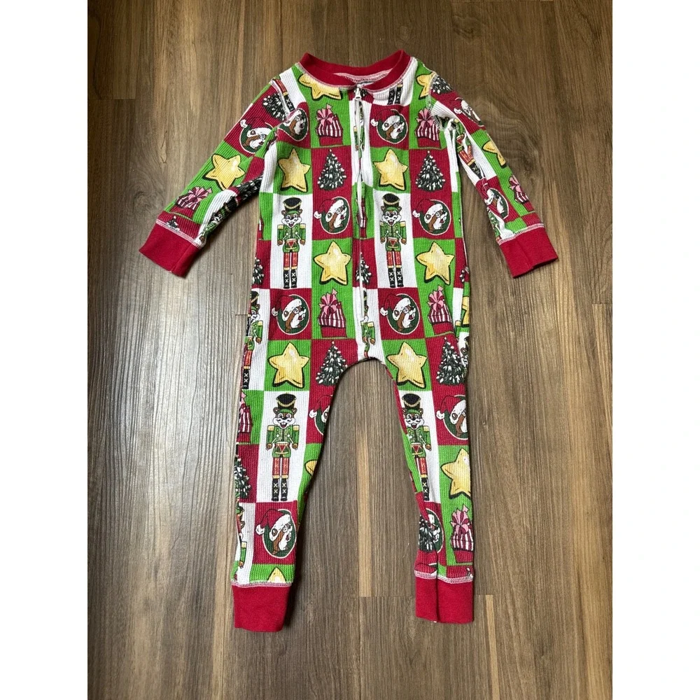 Buc-ee's Christmas Union Suit Toddler 3T Red‎ Green Waffle Knit Pajamas